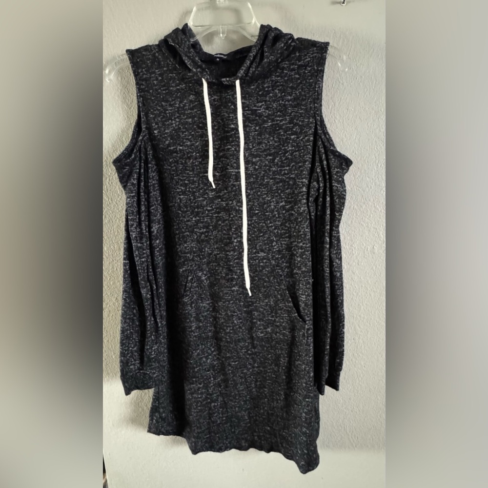 Ambiance Women's Long Sleeve Cold Shoulder Hoodie Dress/Cover Up Sz Medium Gray